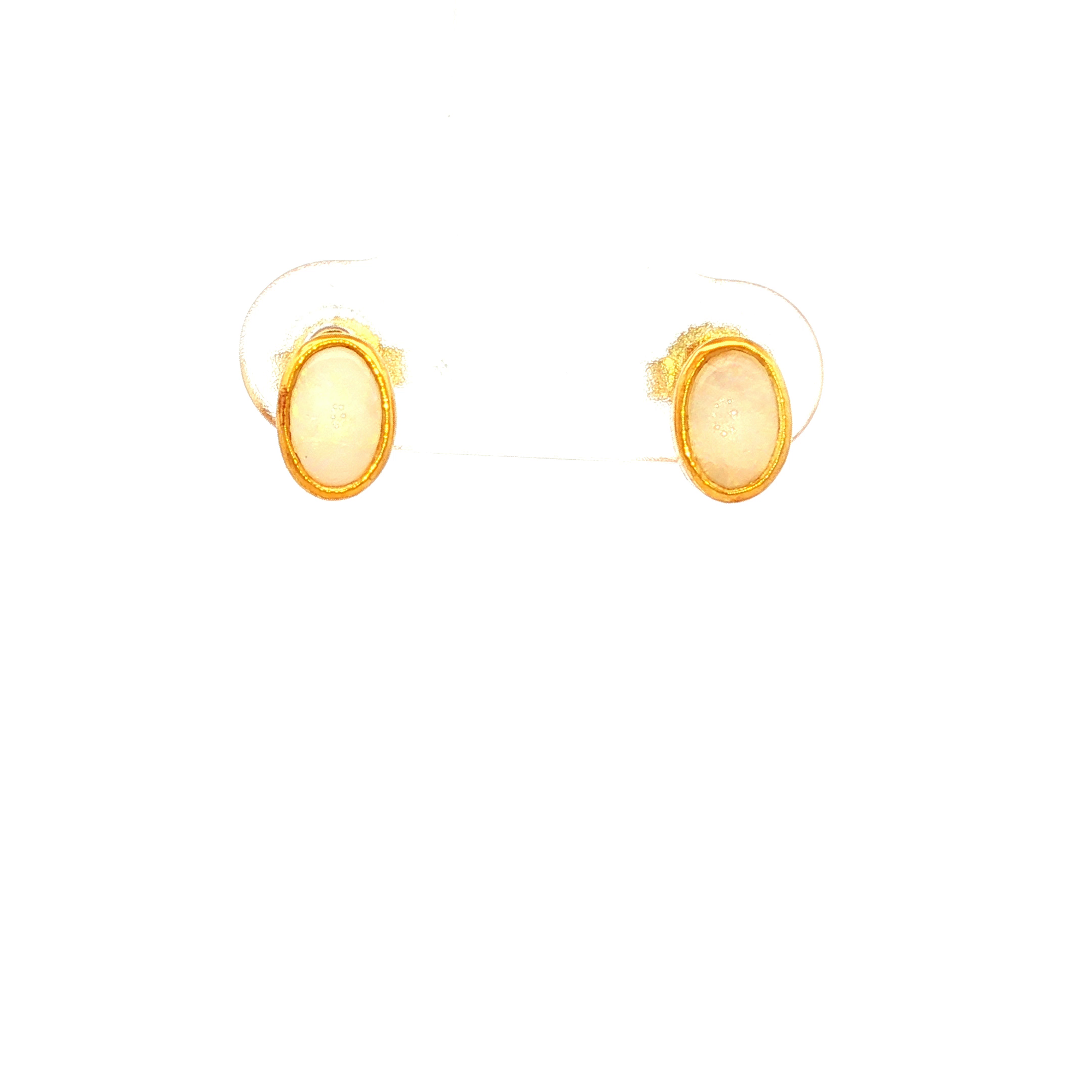 Solid White Opal Bezel Set Earrings Yellow Gold