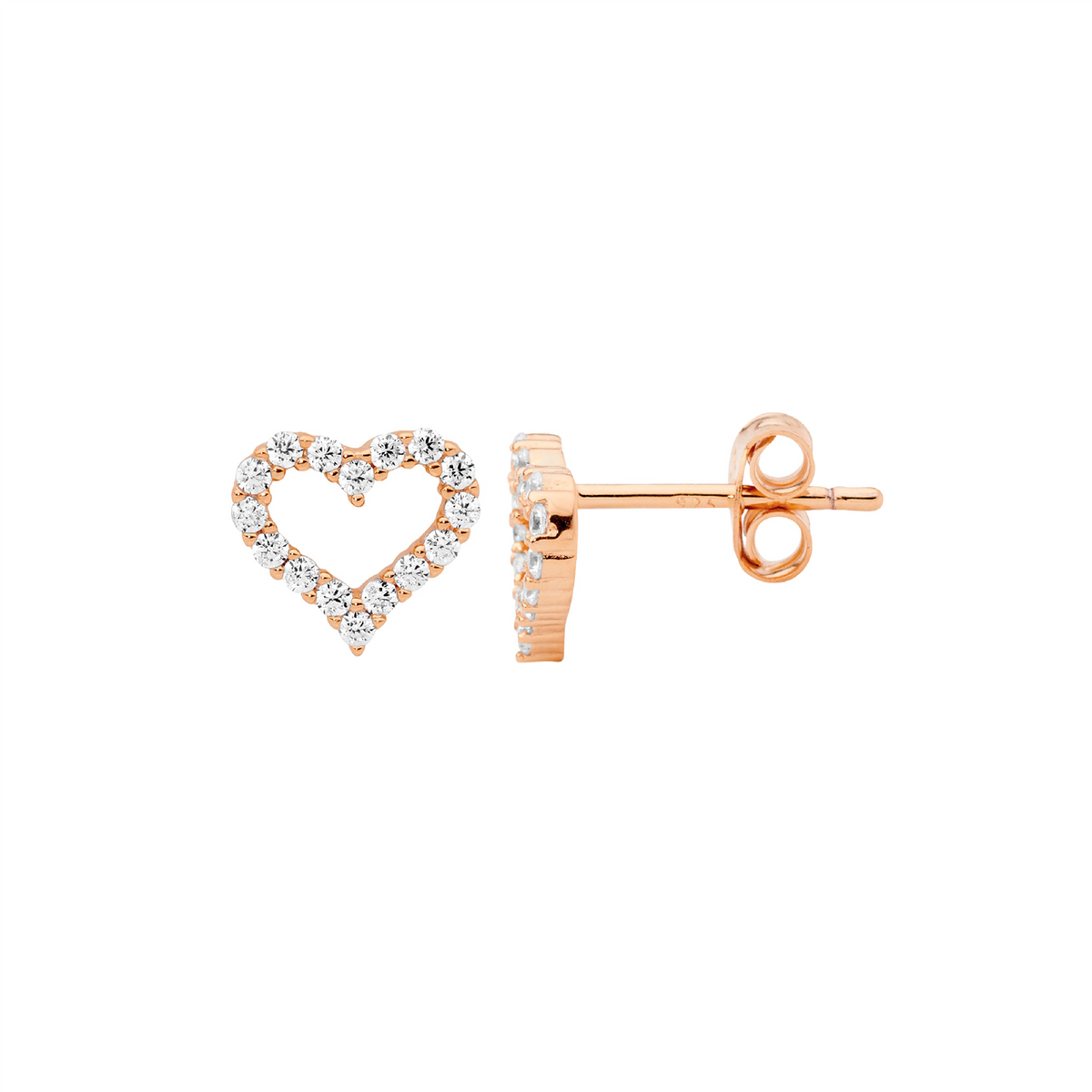 Ellani SS WH CZ 8Mm Open Heart Earrings W/Gold Plating