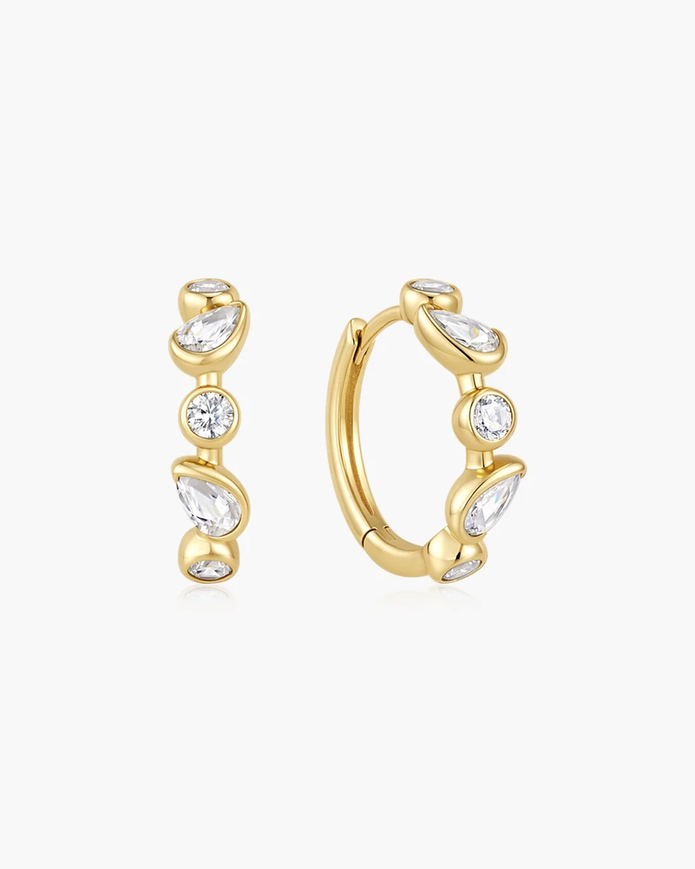 Ania Haie Gold Bezel Round & Teardrop Huggie Hoop Earrings