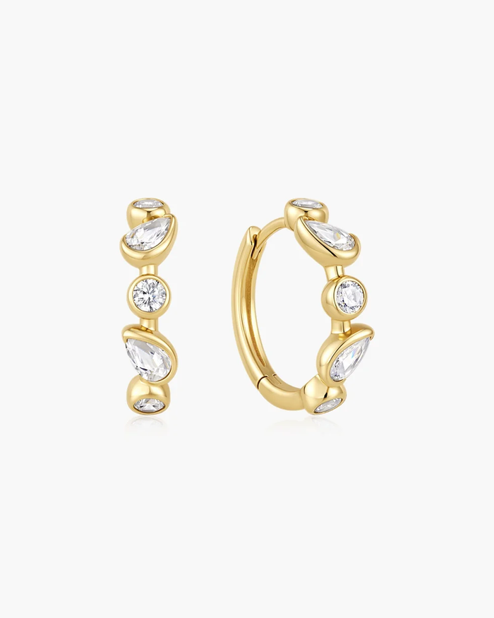 Ania Haie Gold Bezel Round & Teardrop Huggie Hoop Earrings