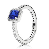 Blue Square Sparkle Halo Ring