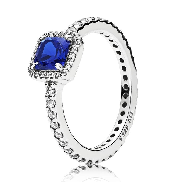 Blue Square Sparkle Halo Ring