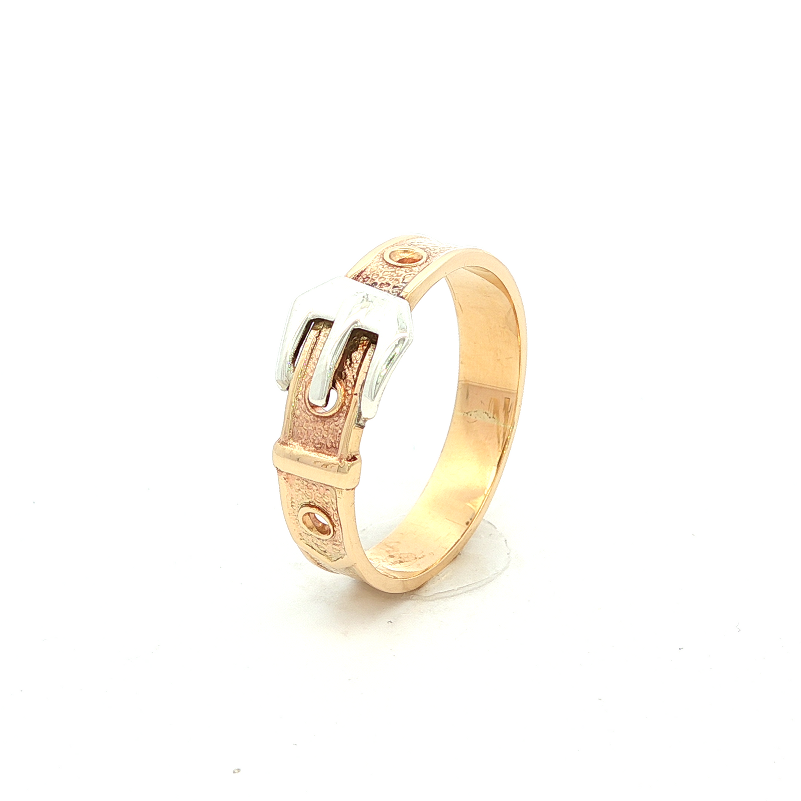 Two Tone Buckle Ring in Yellow Gold
