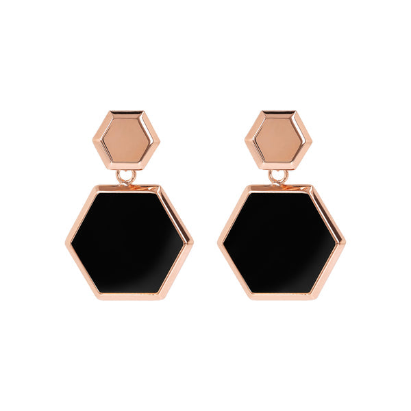 Bronzeallure Alba Black Onyx Hexagon Drop Earrings