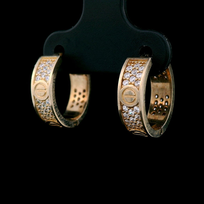 9ct Yellow Gold Cubic Zirconia Screw Detail Huggie