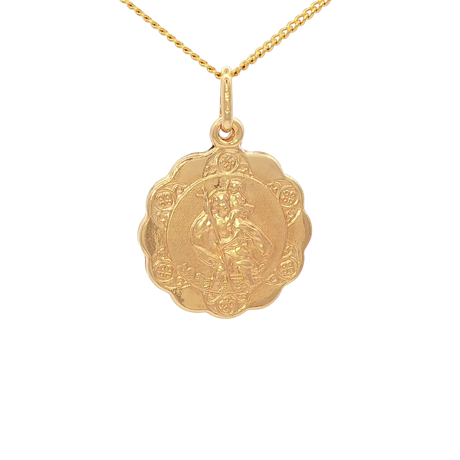 St. Christopher Medal Scallop Edge Pendant