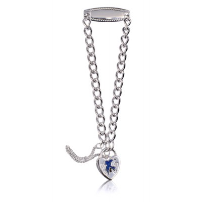 Long Curb Child ID with Plain Heart Padlock and Blue Bird