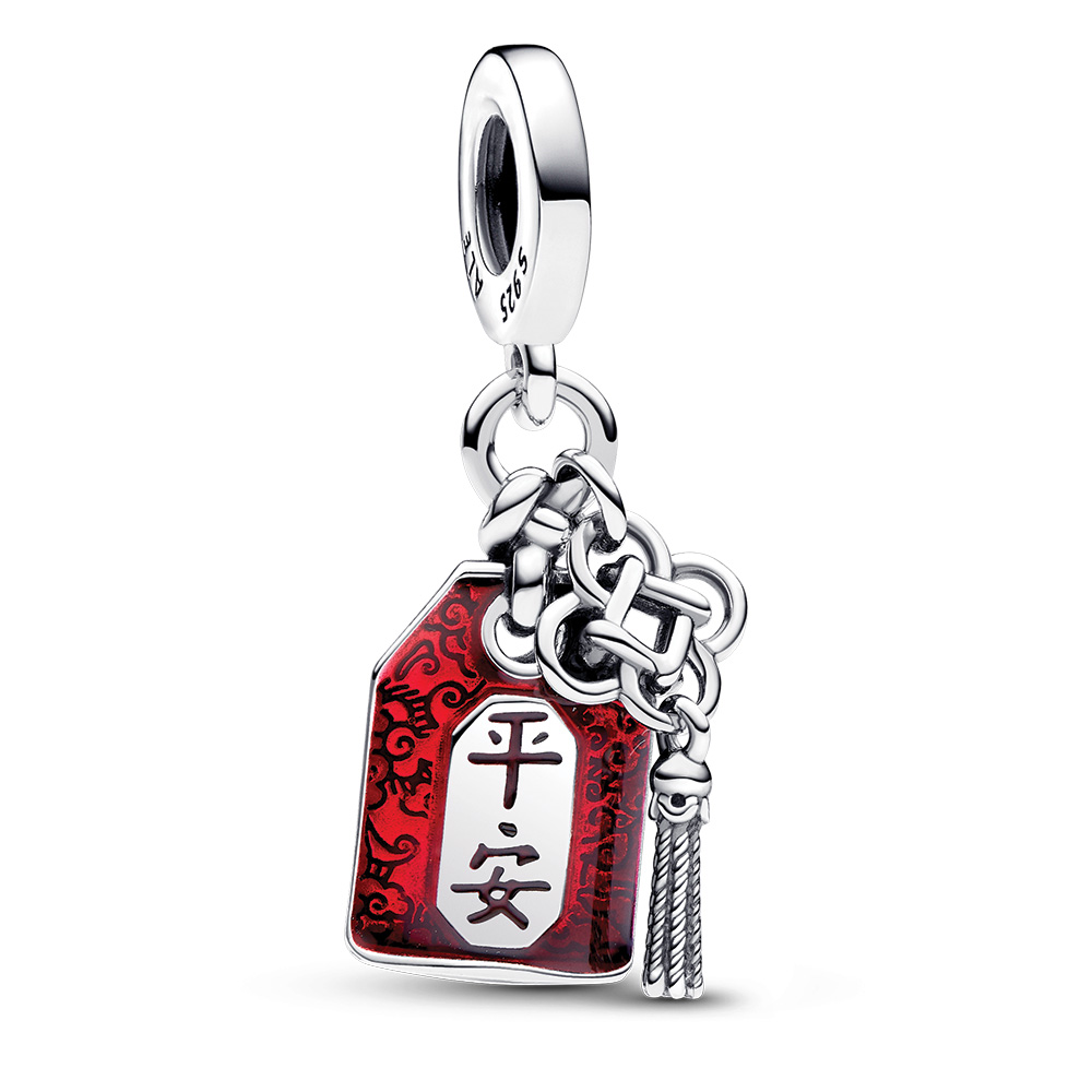 Amulet sterling silver dangle with red enamel