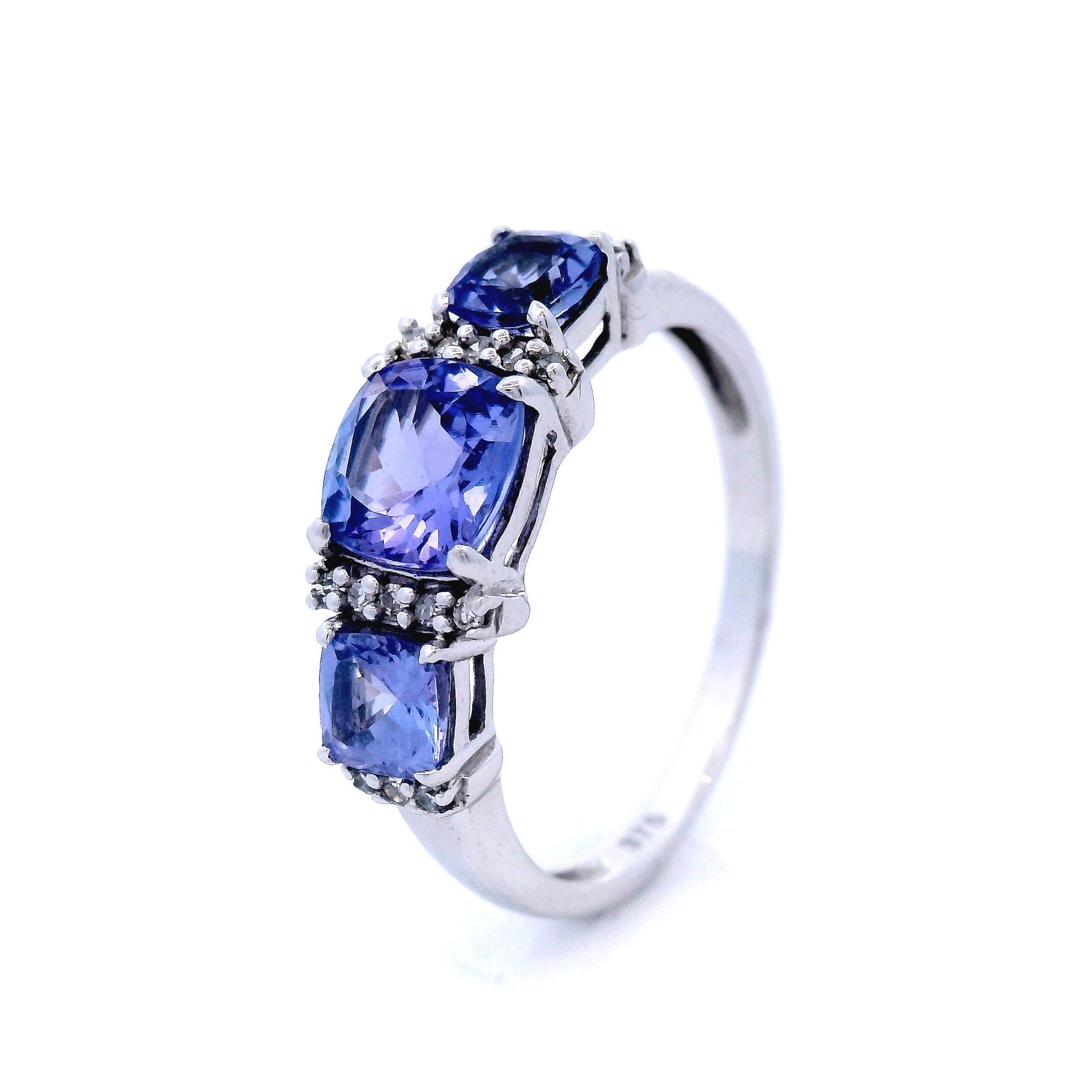 Triple Tanzanite Dress Ring in White Gold