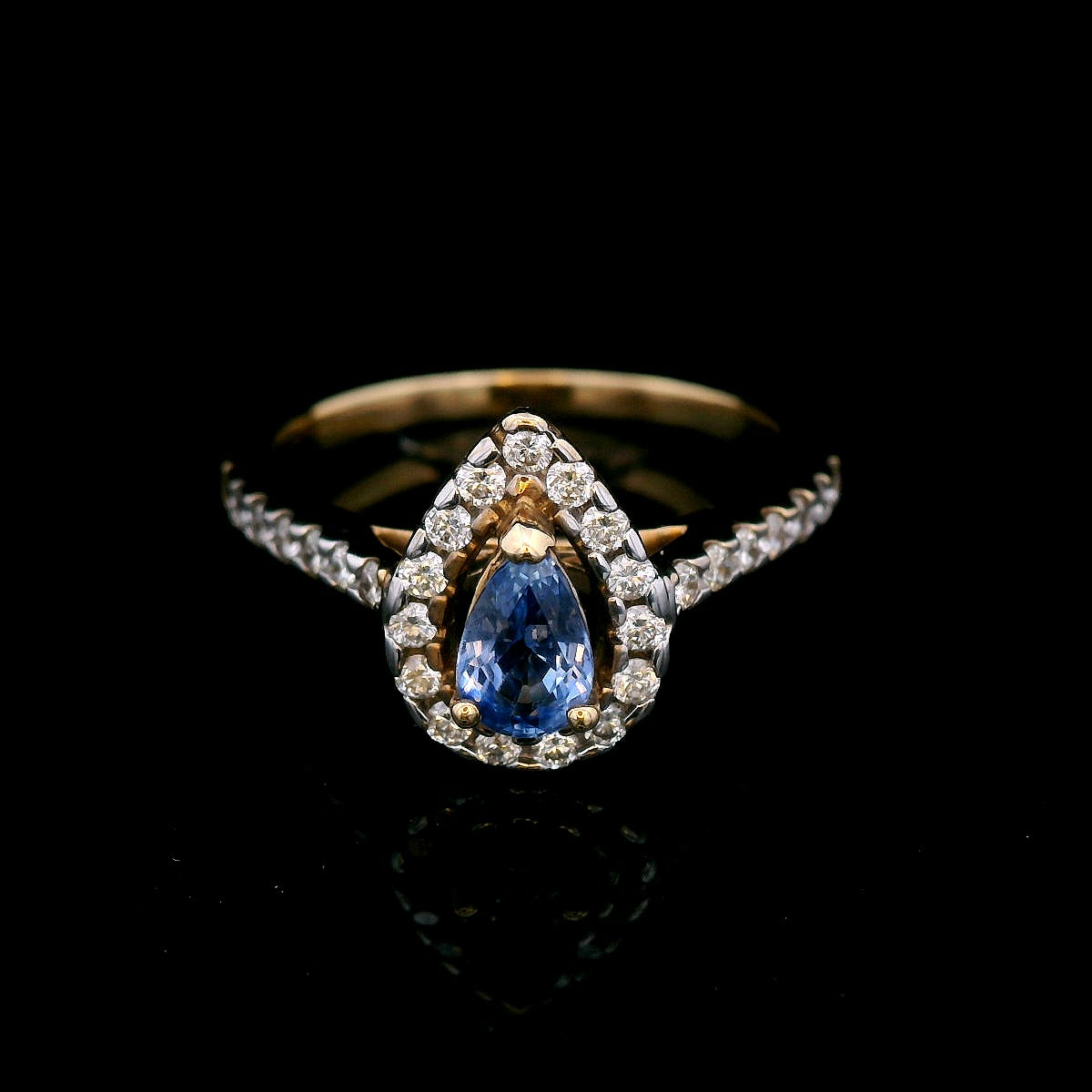 Pear Shaped Ceylon Sapphire with Diamond Halo Set Dress Ring