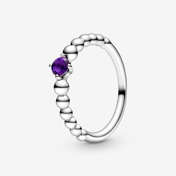 February Purple Silver Ring with Man-Made Purple Crystal