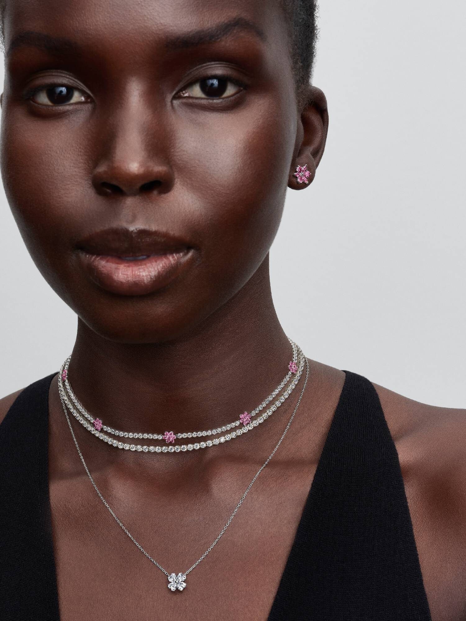 Pandora Pink Flower Tennis Necklace