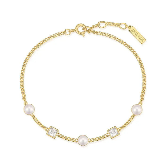 Ania Haie Bezel Cube & Pearl Station bracelet