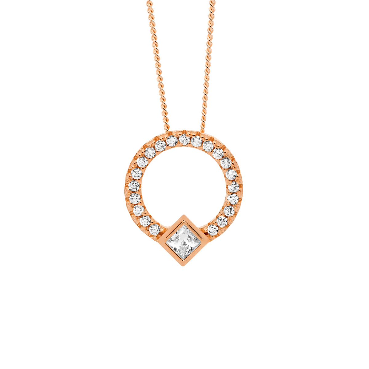 Ellani Circle Pendant with Princess Cut Bezel Set