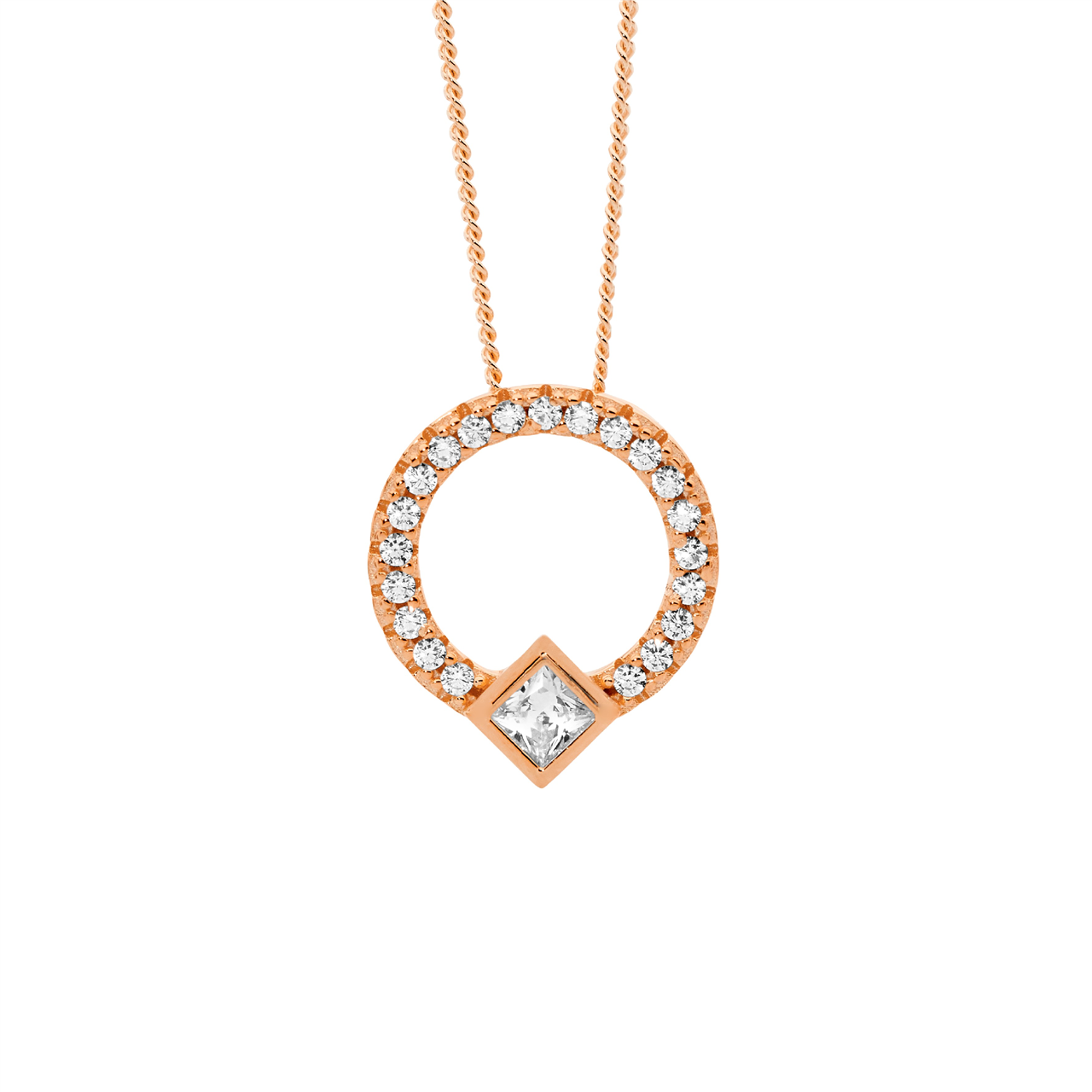Ellani Circle Pendant with Princess Cut Bezel Set