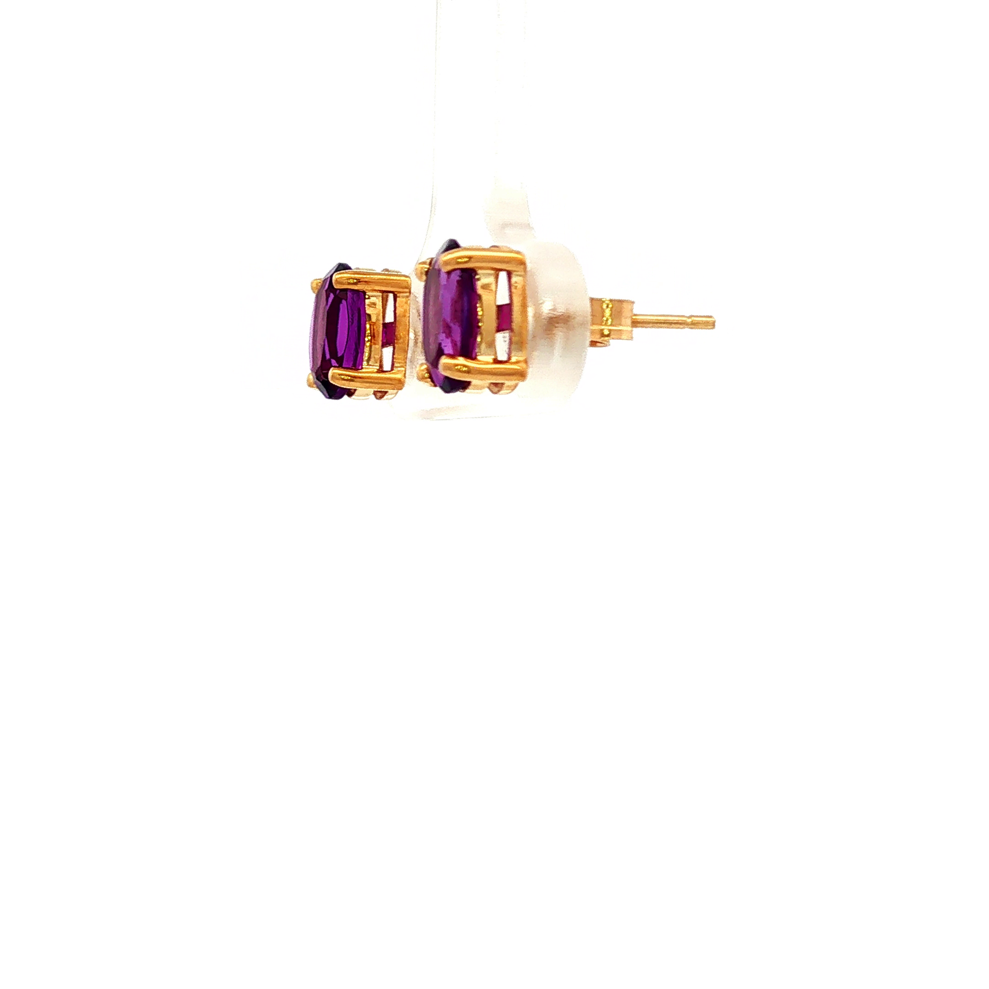 Oval Amethyst Stud Earrings in Yellow Gold