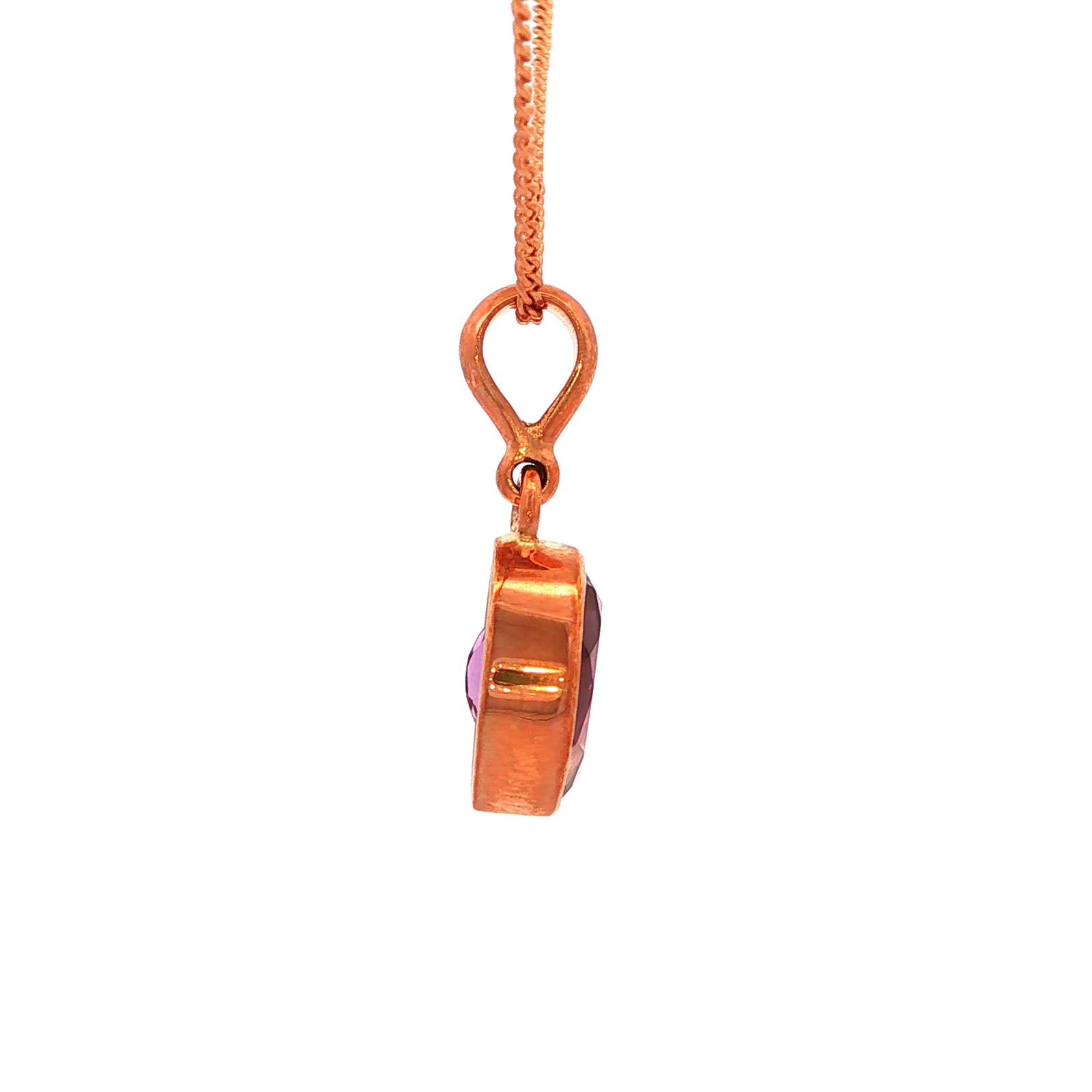 Oval Cut Facet Natural Amythest Pendant in Rose Gold