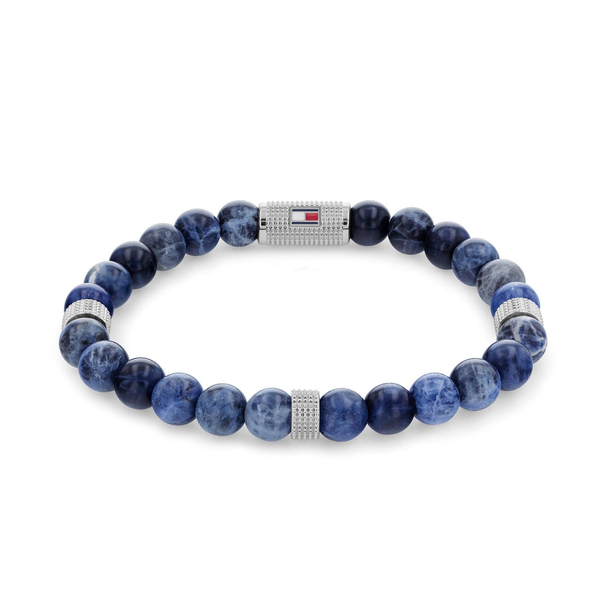 Tommy Hilfiger Jewellery Stainless Steel &amp; Blue Dark Sodalite Bead &amp; Blue Elastic Rop Men&#39;s Stone Bracelet