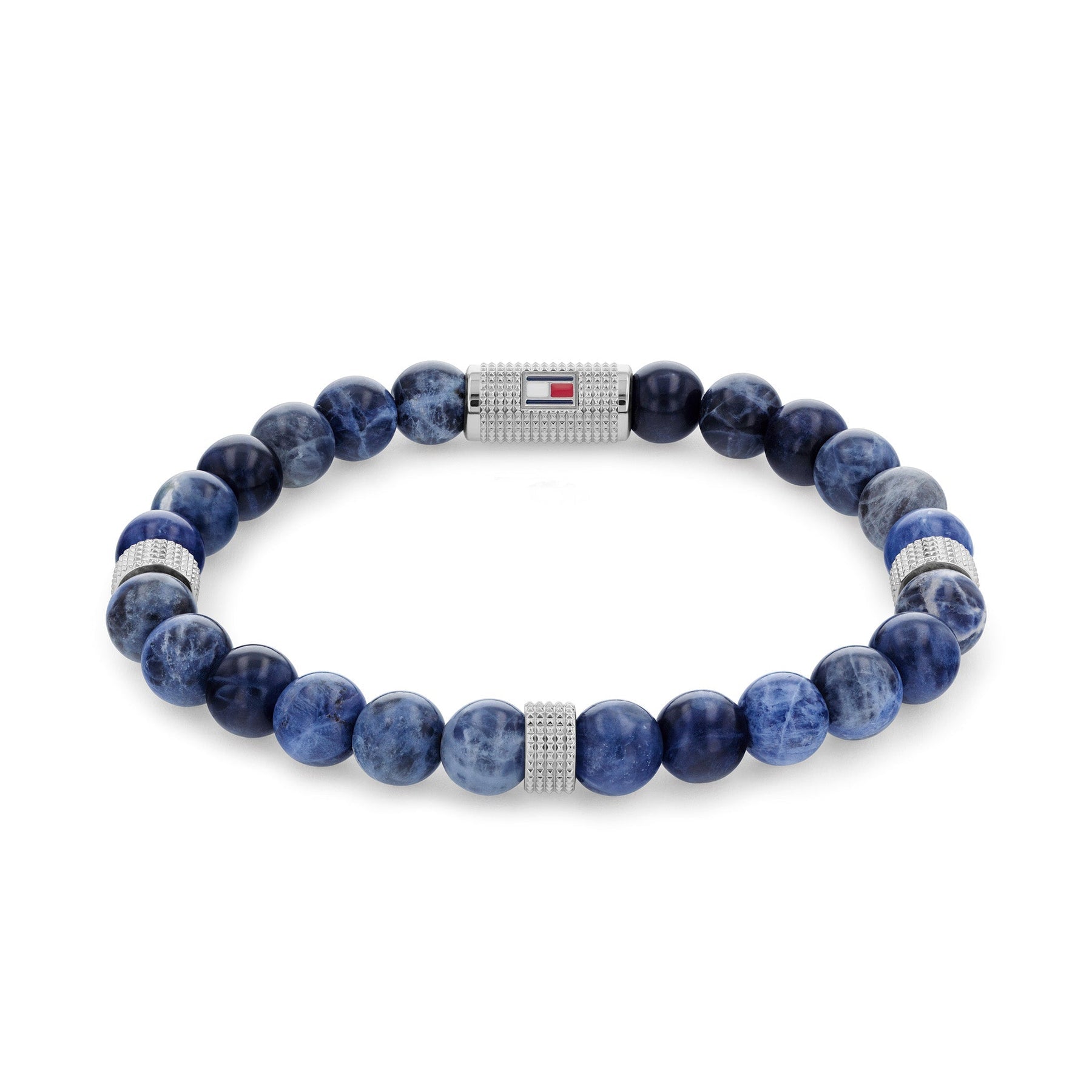 Tommy Hilfiger Jewellery Stainless Steel & Blue Dark Sodalite Bead & Blue Elastic Rop Men's Stone Bracelet