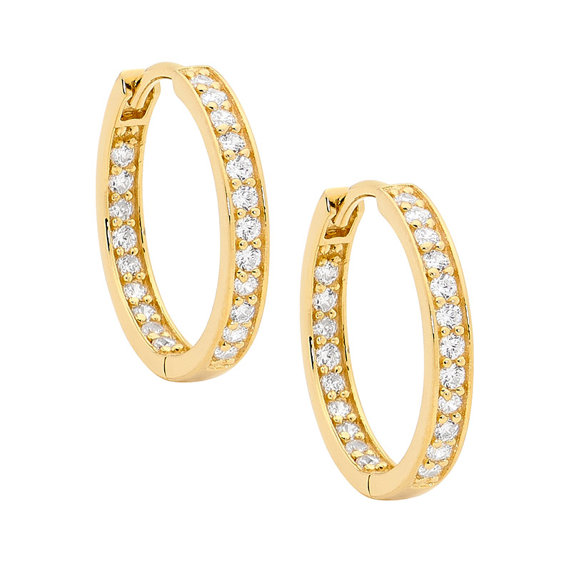 Ellani Single Row Inside Out 18mm Hoop Earrings w/ Gold Plating