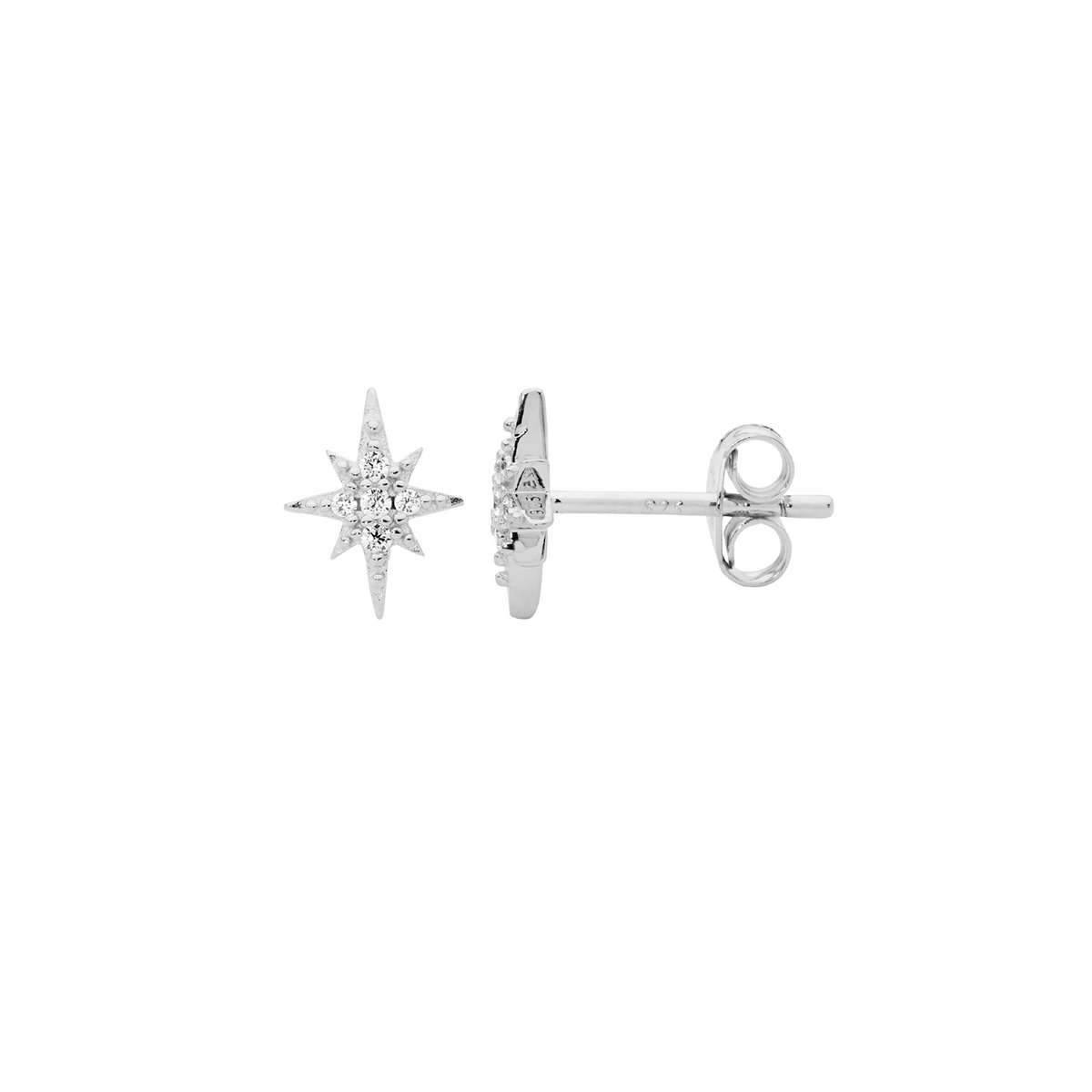Ellani SS WH CZ Star Stud Earrings