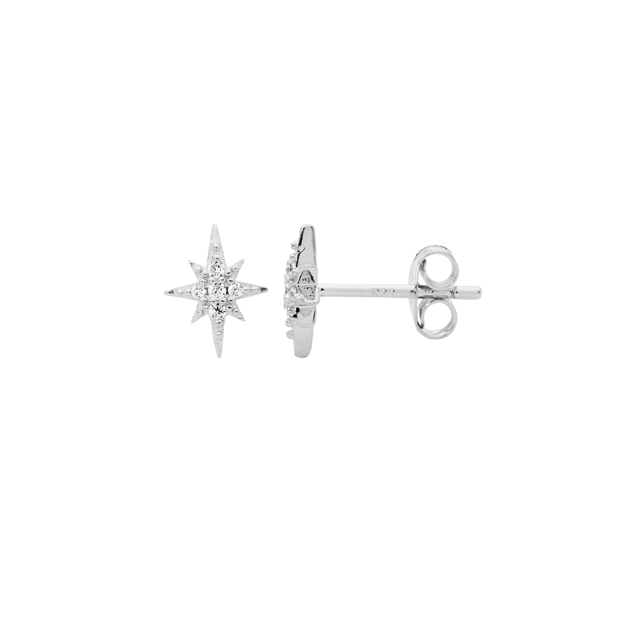 Ellani SS WH CZ Star Stud Earrings
