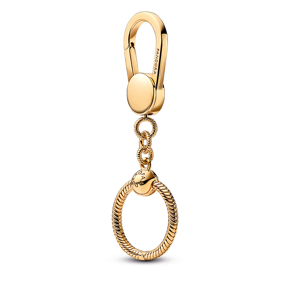 14k gold-plated bag charm holder with small Pandora O pendant