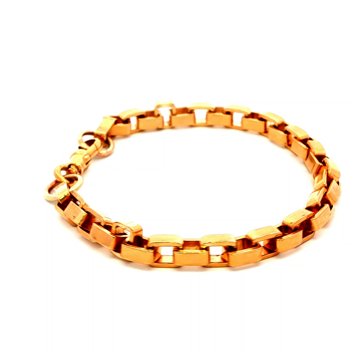 Square Plain Belcher Bracelet with Swivel in Yellow Gold