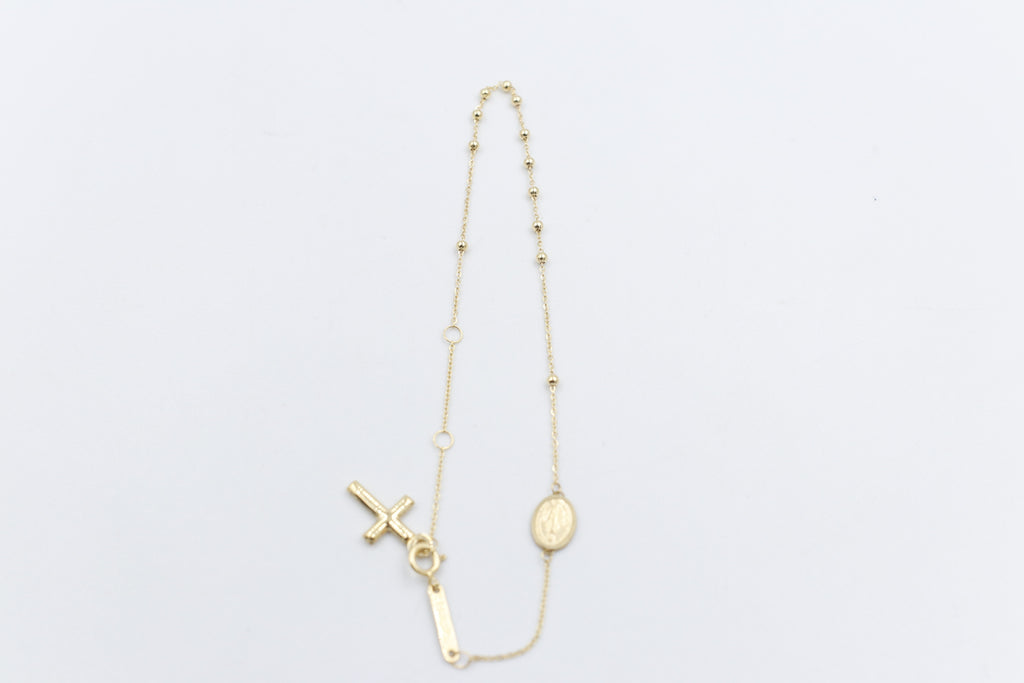 9 Carat Yellow Gold Oval Madonna Metal & Cross Bracelet