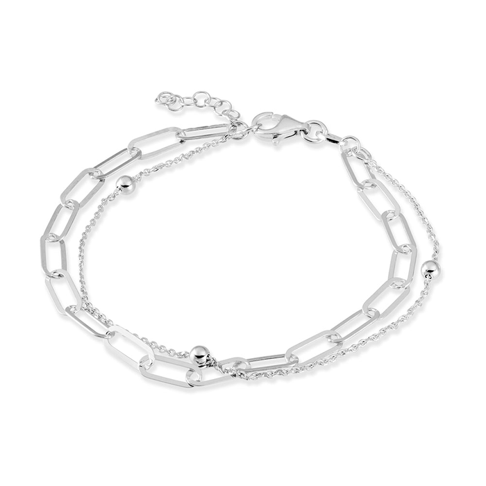 Layered Double Bracelet Paperclip Link and Fine Chain