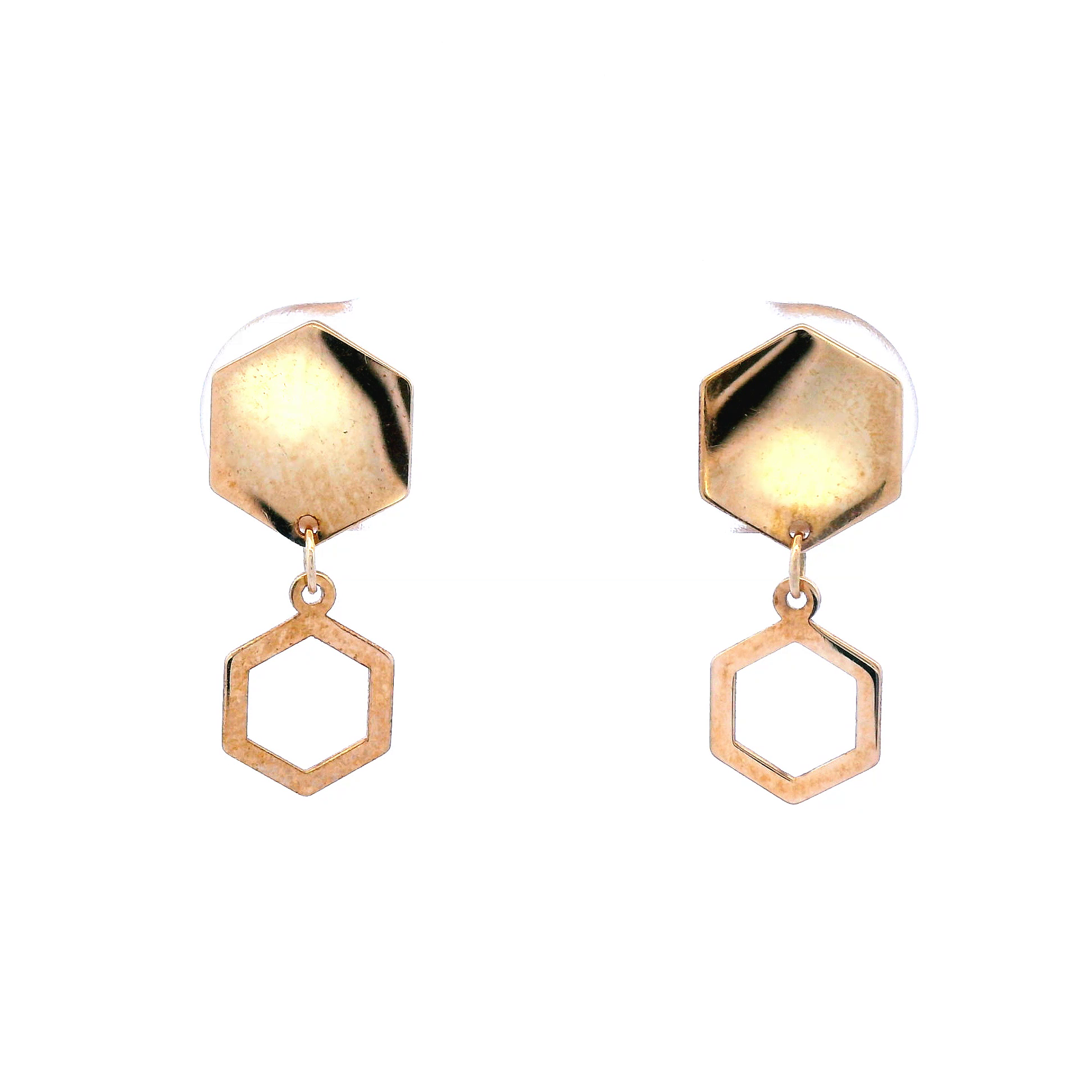 9ct Yellow Gold Hexagon Stud Earrings