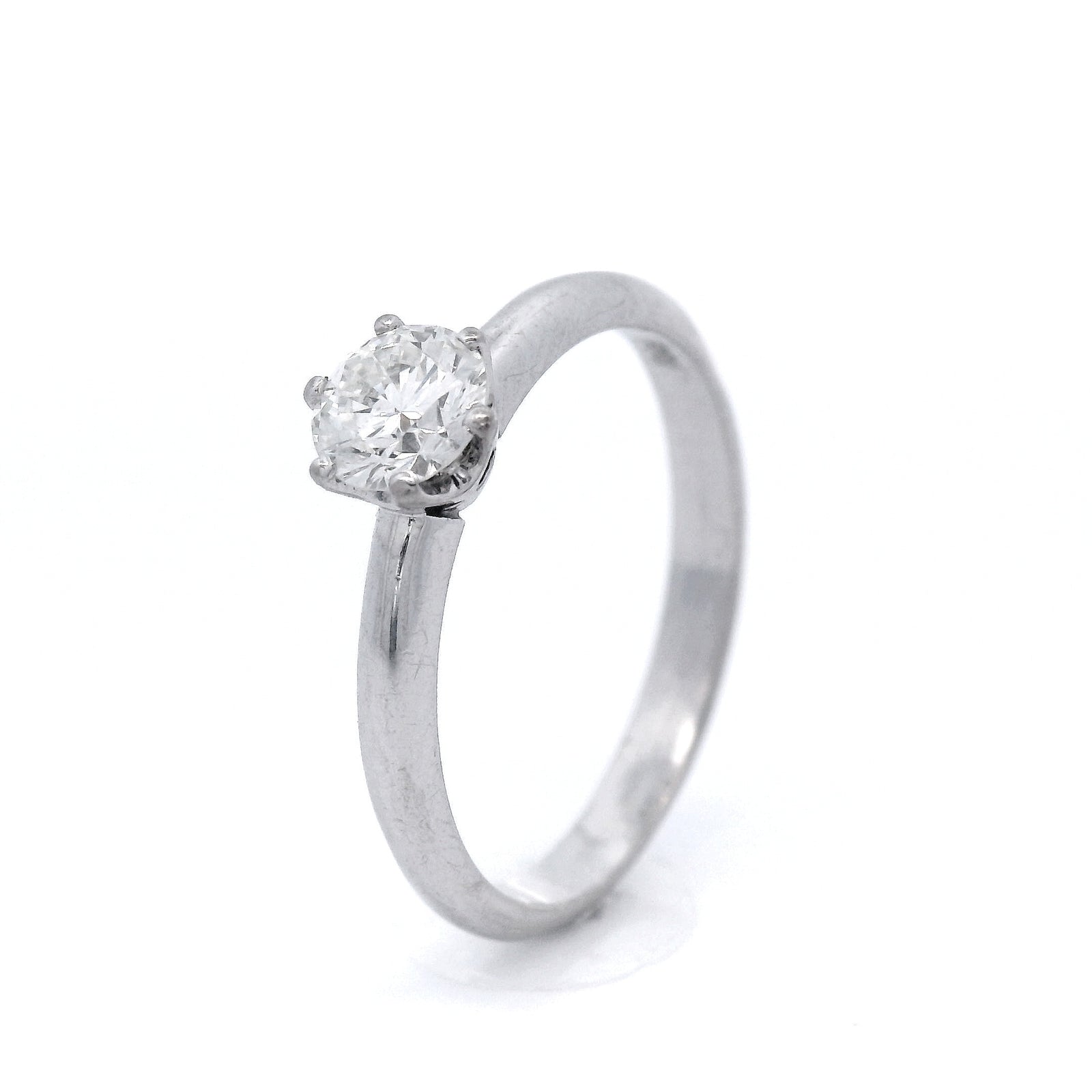 Round Solitaire Diamond Set in a 6 Claw White Gold Ring