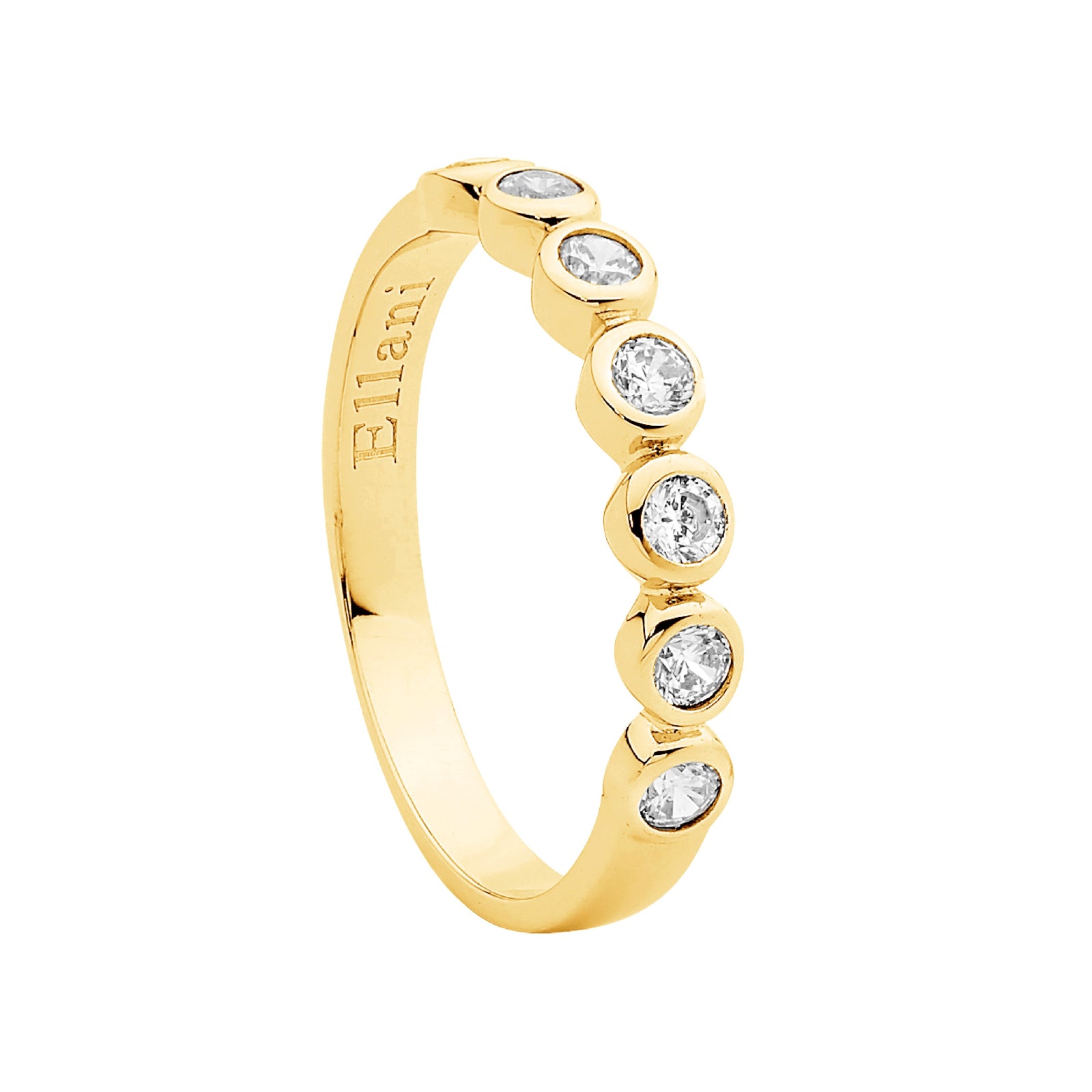 Ellani SS WH CZ Bezel Set Ring W/ Gold Plating
