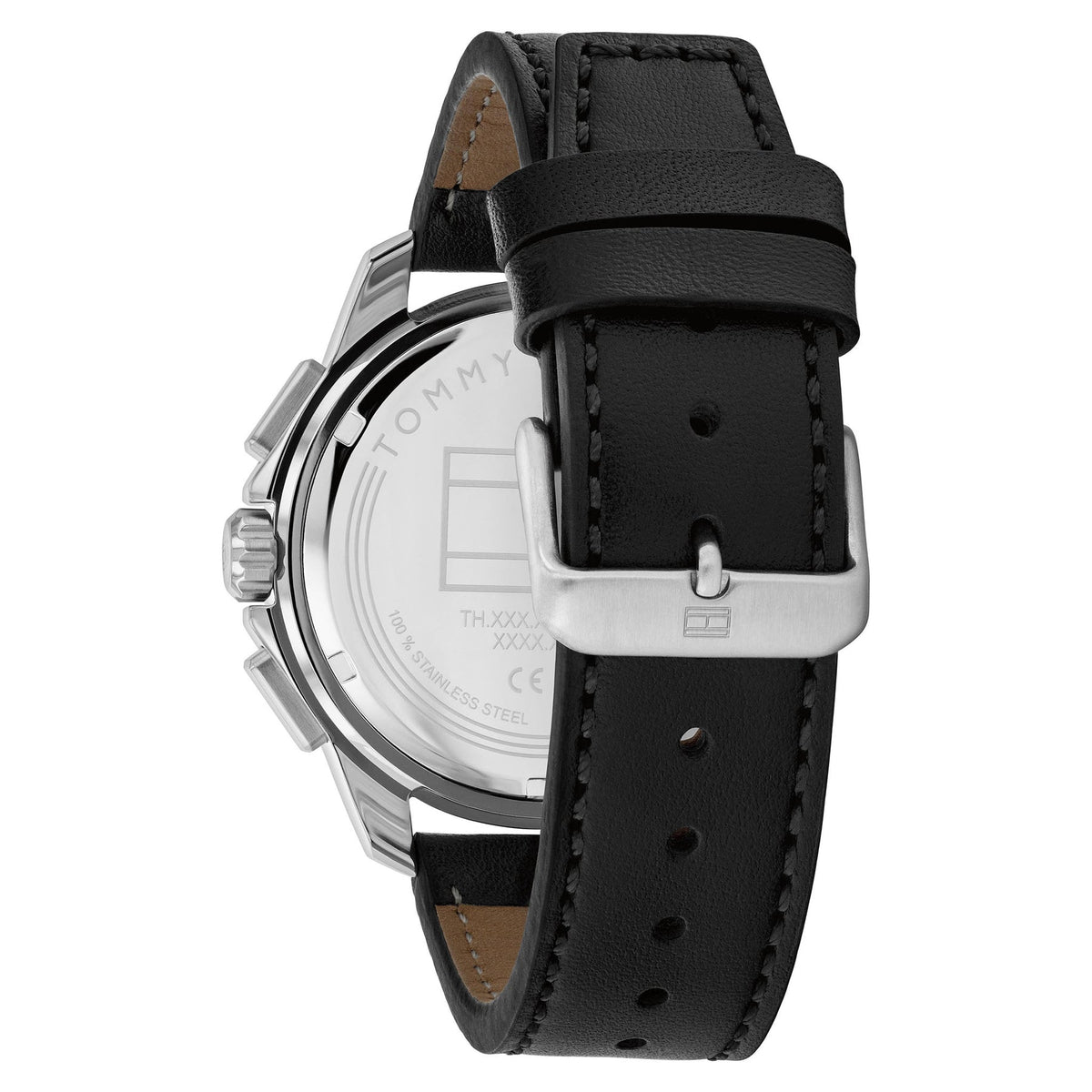 Tommy Hilfiger Black Leather Navy Dial Multi-function Men's Watch