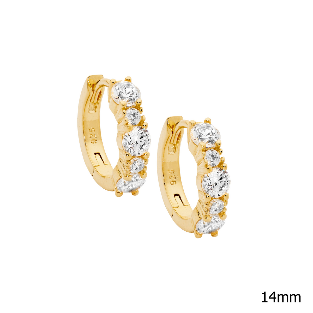 SS 14mm hoop earrings w/ 2 &amp; 3.5mm wh cz