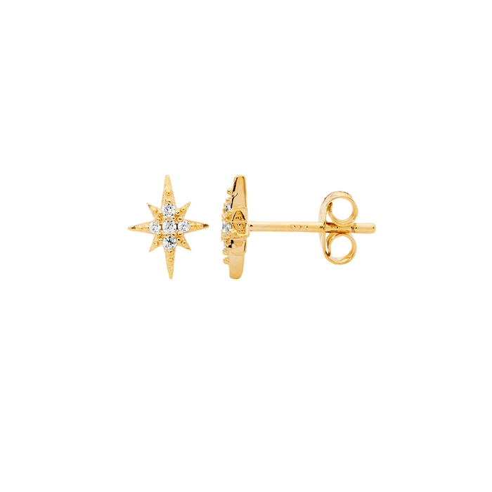 Ellani SS WH CZ Star Stud Earrings