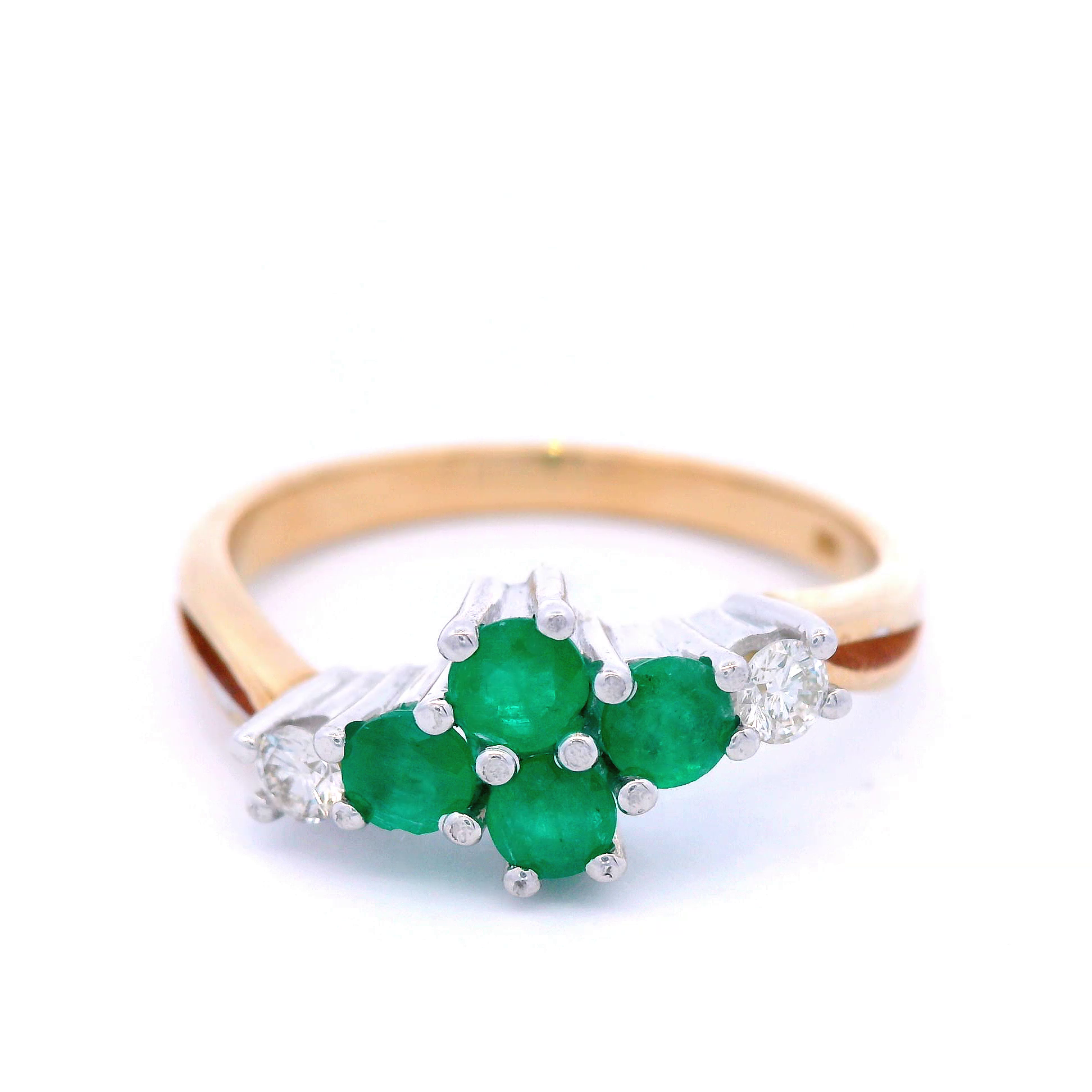 Round Emerald and Diamond Dress Ring in Yellow Gold