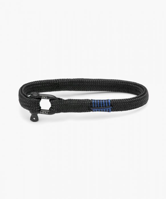 Pig & Hen "Vicious Vic" Men's Black Marine Rope Bracelet with Black Shackle - Medium
