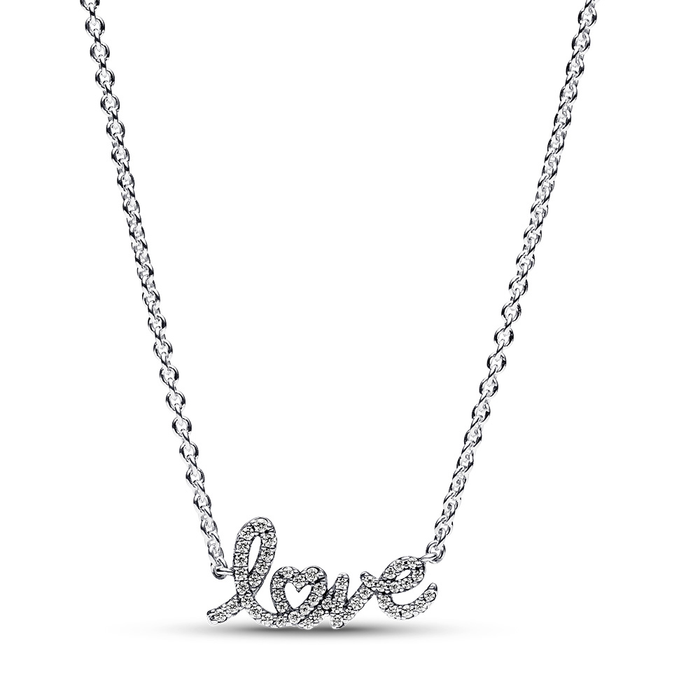 Love sterling silver collier with clear cubic zirconia