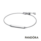 Engravable sterling silver bar bracelet with clear cubic zirconia