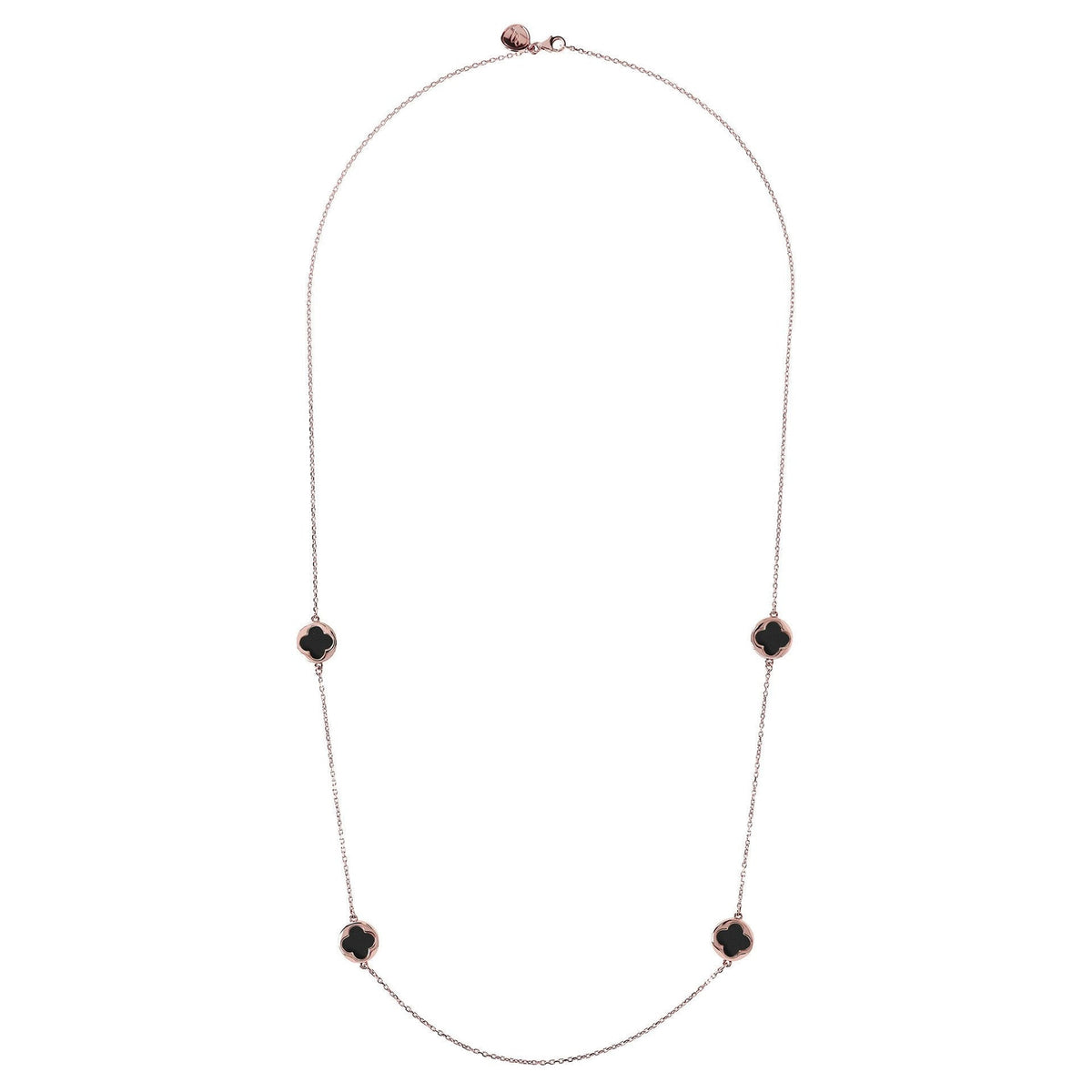 Bronzallure Alba Small Four-Leaf Clover Long Necklace Black Onyx