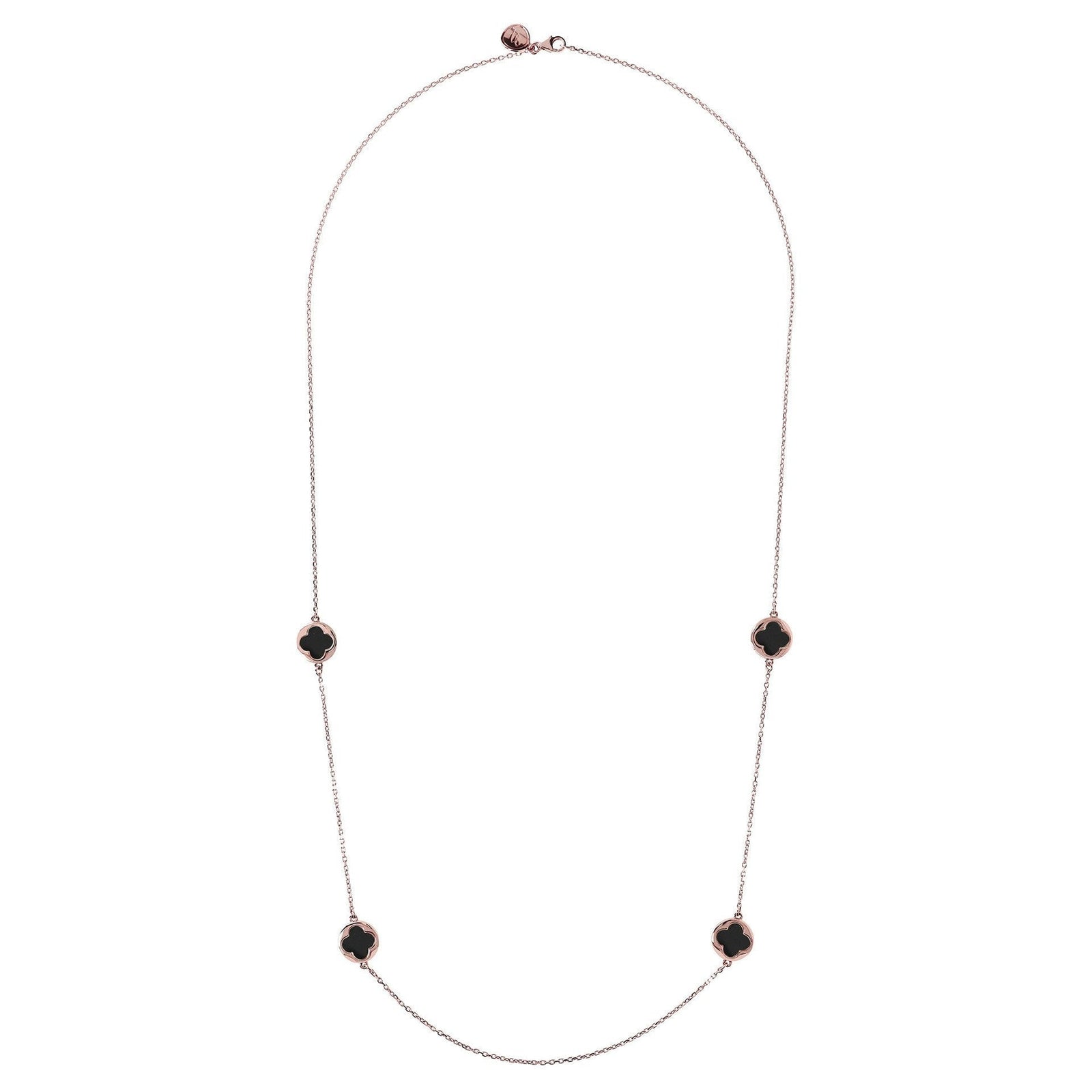 Bronzallure Alba Small Four-Leaf Clover Long Necklace Black Onyx