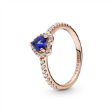 Pandora Rose Sparkling Blue Elevated Heart Ring w Blue Crystal & CZ
