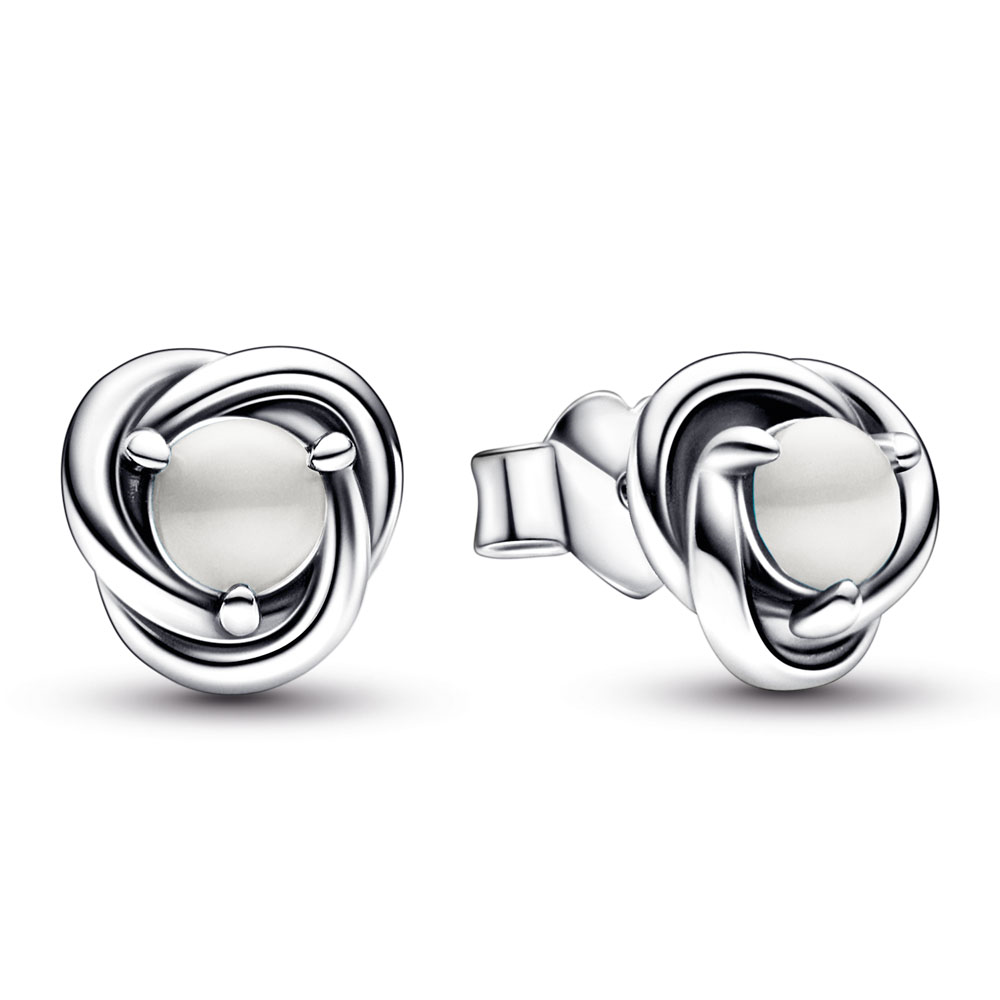 Pandora June White Mother of Pearl Birthstone Eternity Circle Stud Earrings