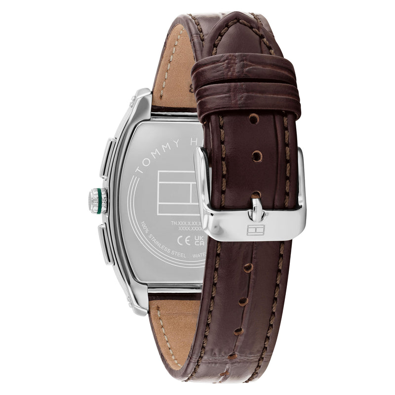 Tommy Hilfiger Dark Brown Leather Green Dial Multi-function Men's Watch