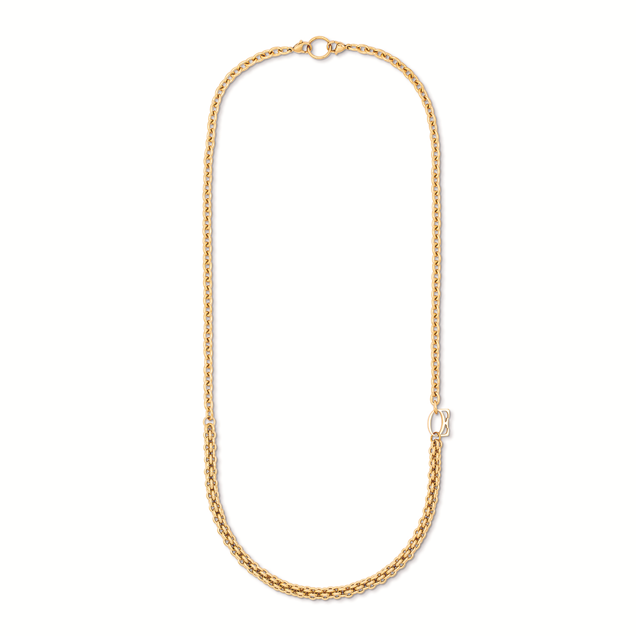 Necklace, Stainless steel gold plated variegated chain style multiwear necklace. Wear layered short or long.