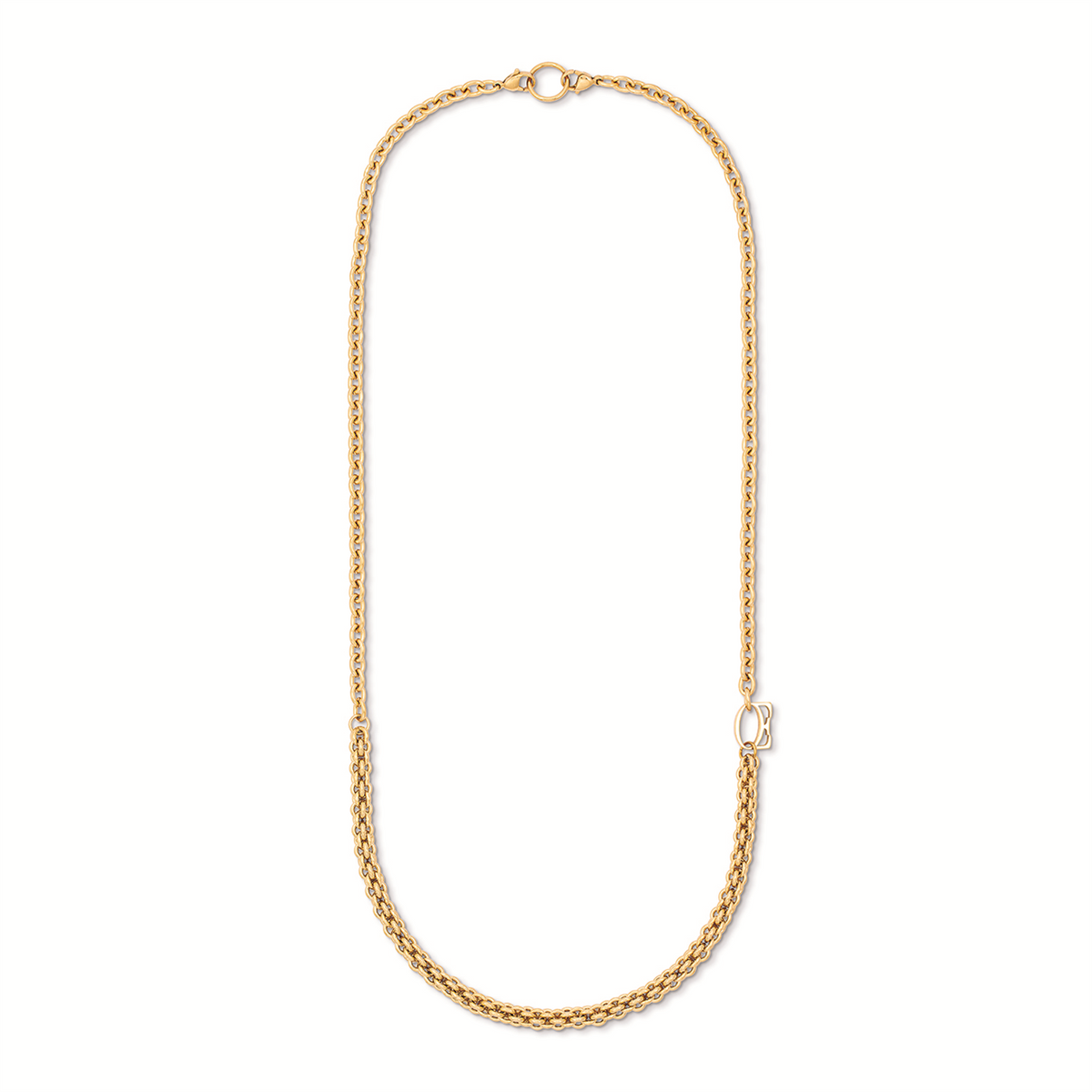 Necklace, Stainless steel gold plated variegated chain style multiwear necklace. Wear layered short or long.