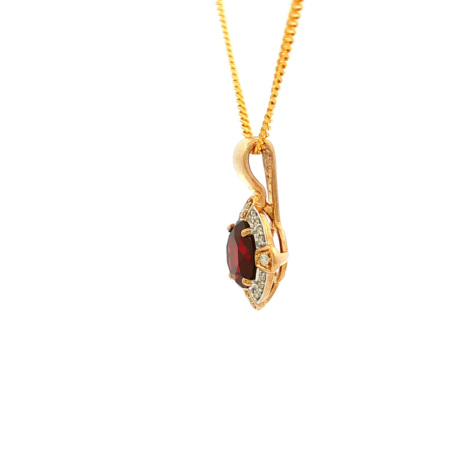 Four Claw Round Garnet and Diamond Pendant in Yellow Gold