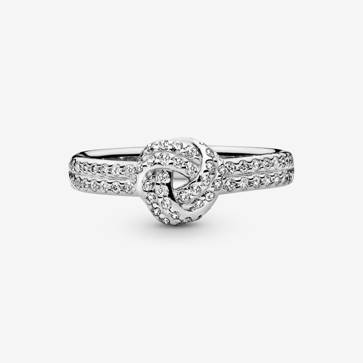 Pandora Love knot silver ring with clear cubic zirconia