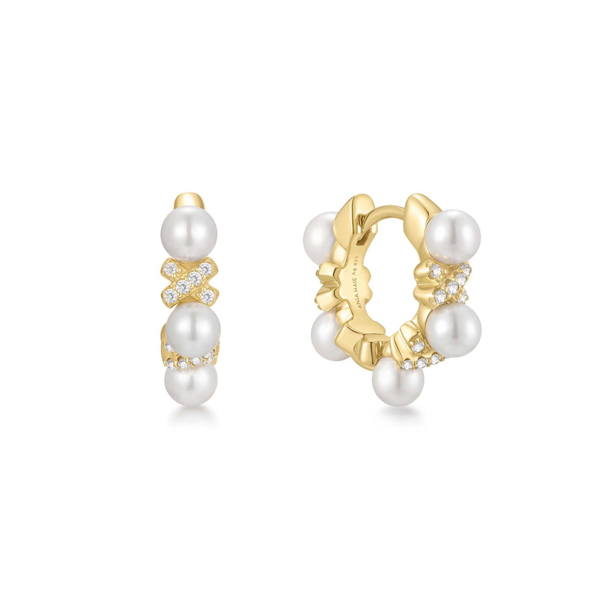 Ania Haie Braid Shell Pearl Huggie Earrings